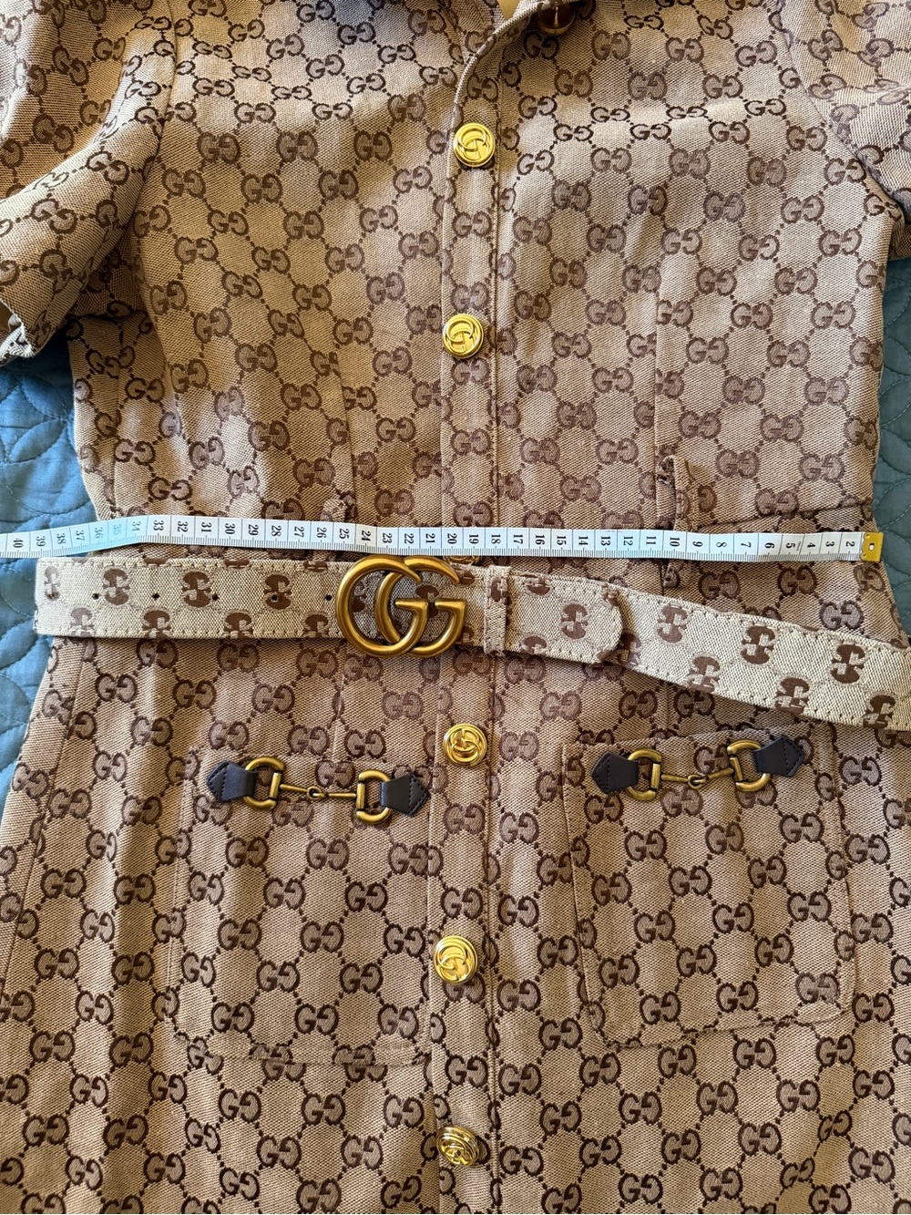 Gucci Monogram Short Sleeve Belted Dress in Beige RUN SMAll - Picture 9 of 14